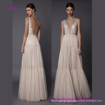 Sexy Deep V Neck A-Line Chifon Wedding Dress